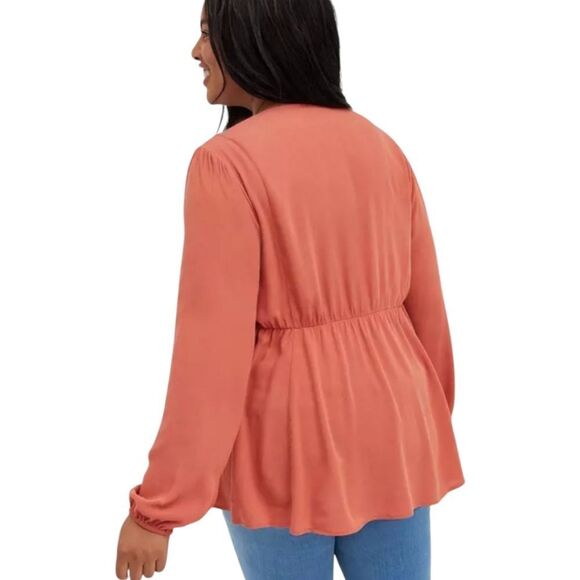 TORRID Babydoll Rayon Crape Embroidery lace- Up LongSleeve Top 1X - Picture 10 of 16